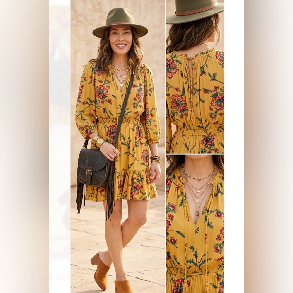 Knox Rose Floral Yellow Dress. Size L